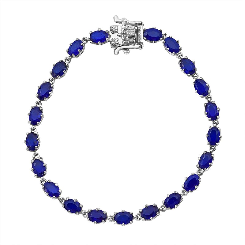 Premium Tanzanian Blue Spinel (DF) 10.15 ctw Crown Bracelet in Rhodium Over Sterling Silver (6.50 In)