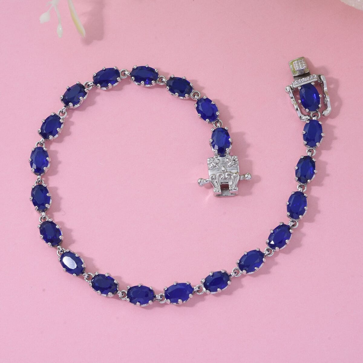 Premium Tanzanian Blue Spinel (DF) 10.15 ctw Crown Bracelet in Rhodium Over Sterling Silver (6.50 In) image number 1