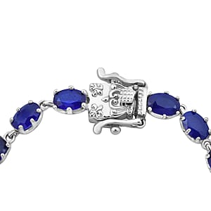 Premium Tanzanian Blue Spinel (DF) 10.15 ctw Crown Bracelet in Rhodium Over Sterling Silver (6.50 In)
