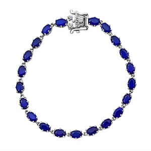 Premium Tanzanian Blue Spinel (DF) 11.25 ctw Crown Bracelet in Rhodium Over Sterling Silver (7.25 In)