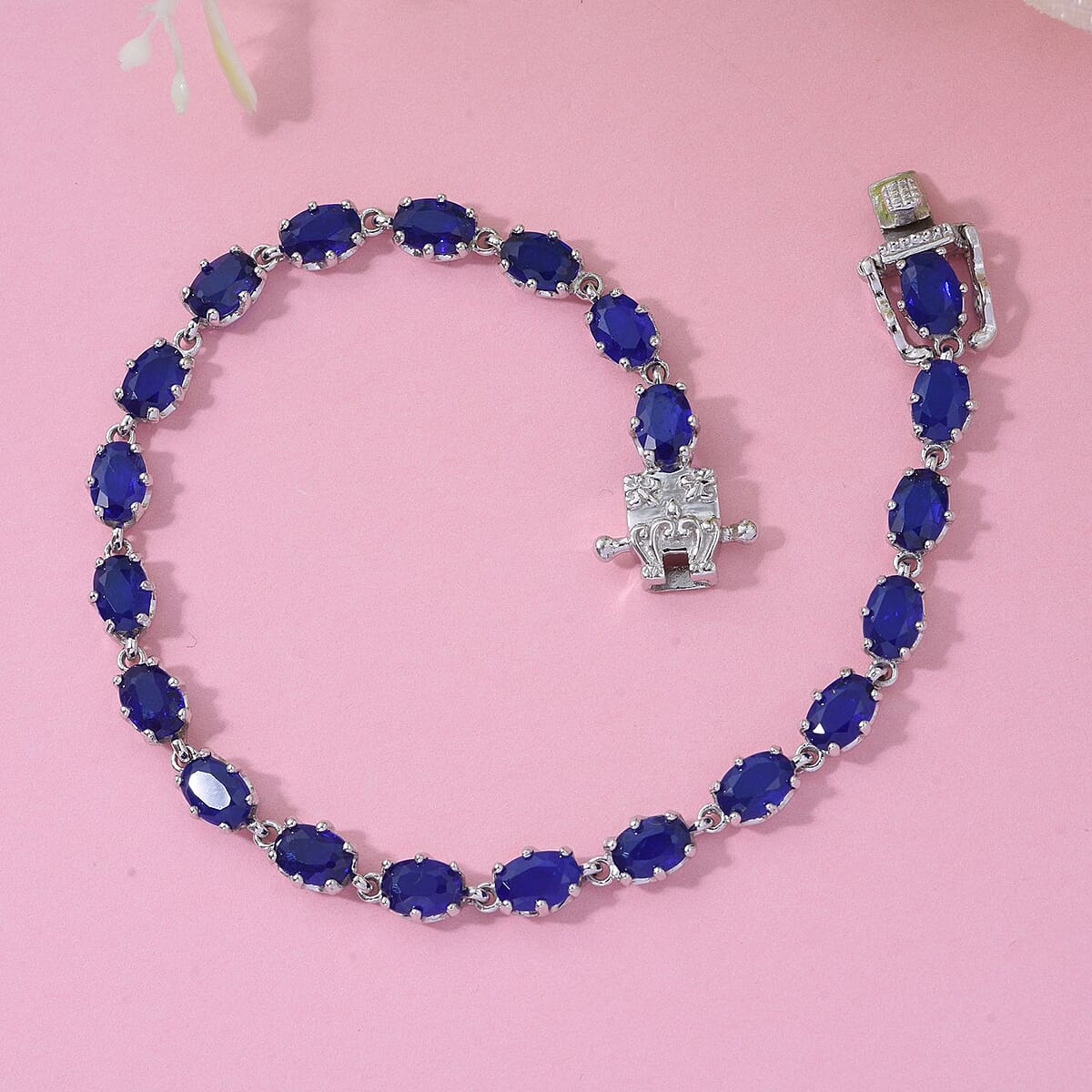 Premium Tanzanian Blue Spinel (DF) 11.25 ctw Crown Bracelet in Rhodium Over Sterling Silver (7.25 In) image number 1