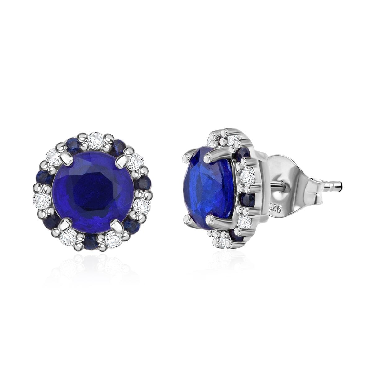 Tanzanian Blue Spinel (DF) and Multi Gemstone 2.30 ctw Vintage Halo Earrings in Rhodium Over Sterling Silver image number 0