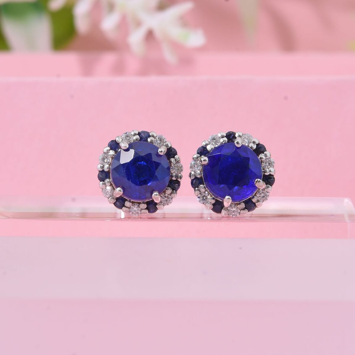 Tanzanian Blue Spinel (DF) and Multi Gemstone 2.30 ctw Vintage Halo Earrings in Rhodium Over Sterling Silver image number 1