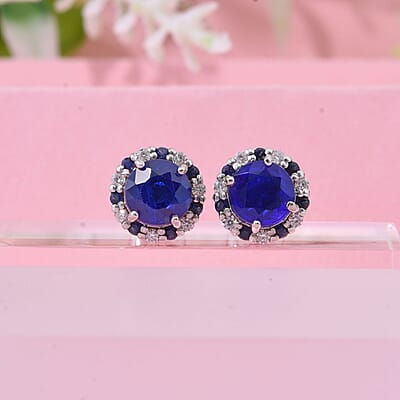 Tanzanian Blue Spinel (DF) and Multi Gemstone 2.30 ctw Vintage Halo Earrings in Rhodium Over Sterling Silver