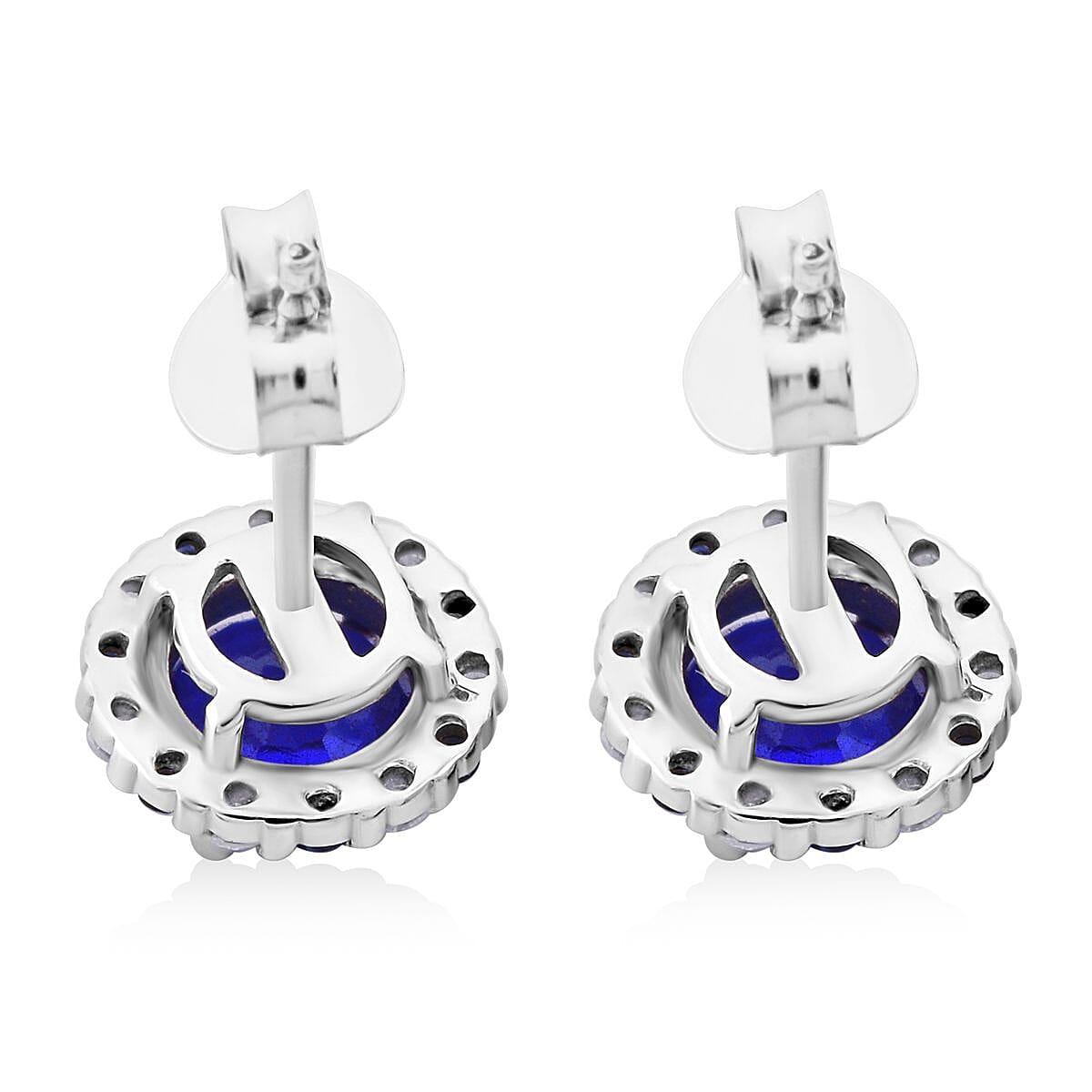 Tanzanian Blue Spinel (DF) and Multi Gemstone 2.30 ctw Vintage Halo Earrings in Rhodium Over Sterling Silver