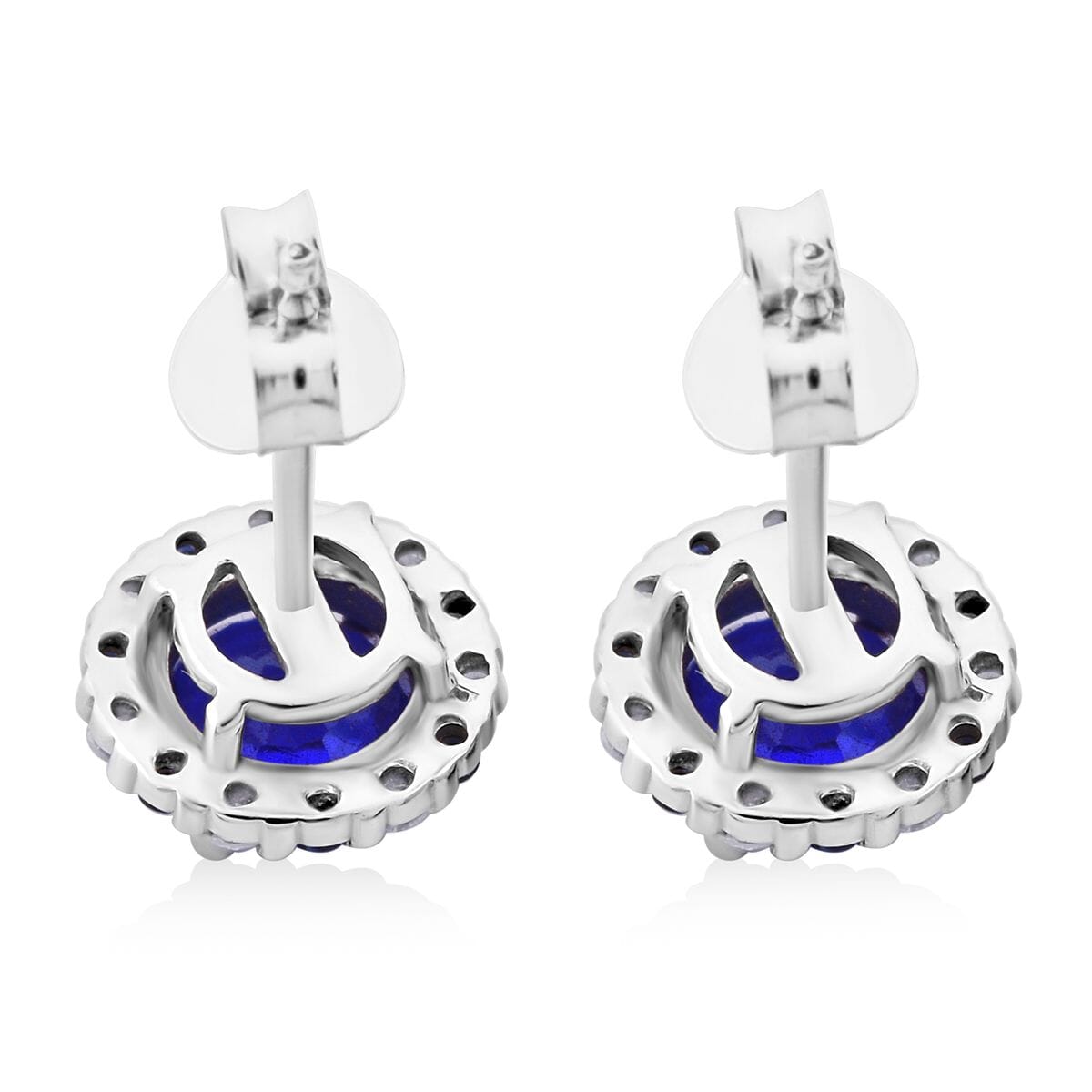 Tanzanian Blue Spinel (DF) and Multi Gemstone 2.30 ctw Vintage Halo Earrings in Rhodium Over Sterling Silver image number 4