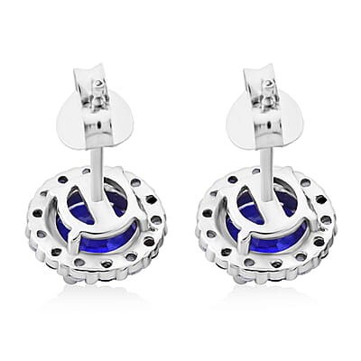 Tanzanian Blue Spinel (DF) and Multi Gemstone 2.30 ctw Vintage Halo Earrings in Rhodium Over Sterling Silver