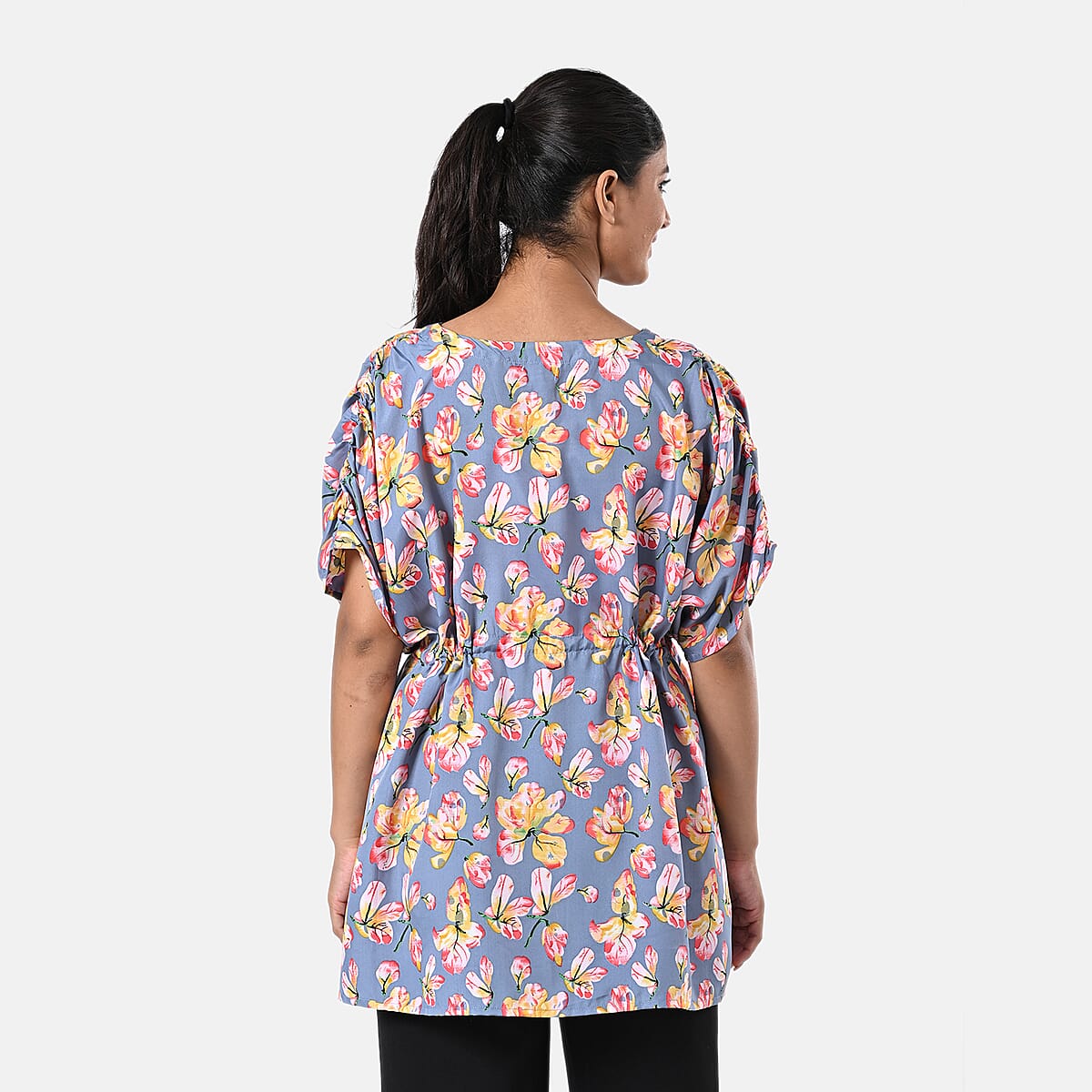 100% Polyester, Mini Kaftan Dress, With waist tie tassel detailing Color - Grey/Yellow L - 31 W - 39  image number 3