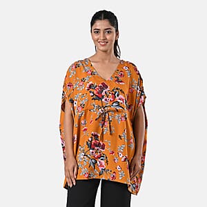 Mustard Yellow Polyester Mini Kaftan Dress With Waist Tie Tassel Detailing - L (31x39)