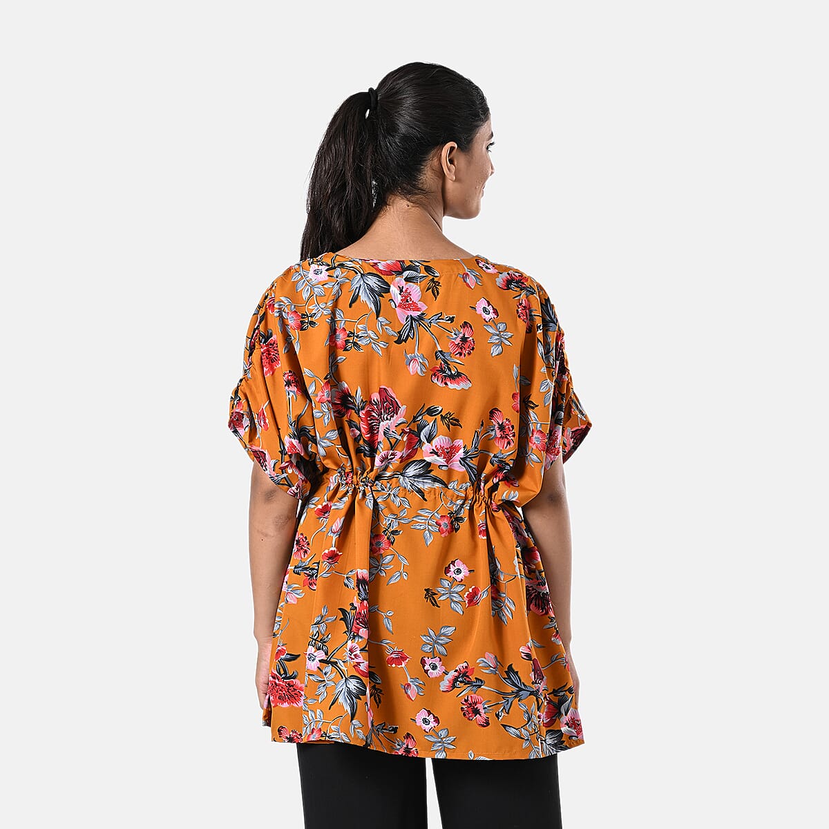 Mustard Yellow Polyester Mini Kaftan Dress With Waist Tie Tassel Detailing - L (31x39) image number 3