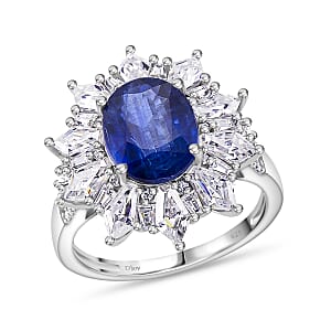 D'Joy Kashmir Kyanite, Moissanite Ring in Rhodium Over Sterling Silver 5.65 ctw (Size 7.0)