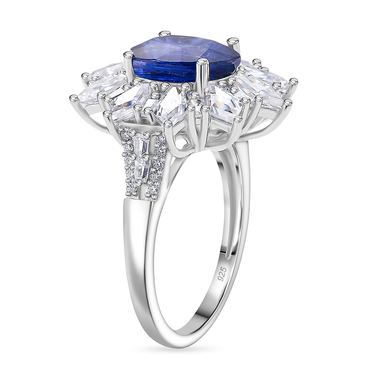 D'Joy Kashmir Kyanite, Moissanite Ring in Rhodium Over Sterling Silver 5.65 ctw (Size 7.0) image number 3