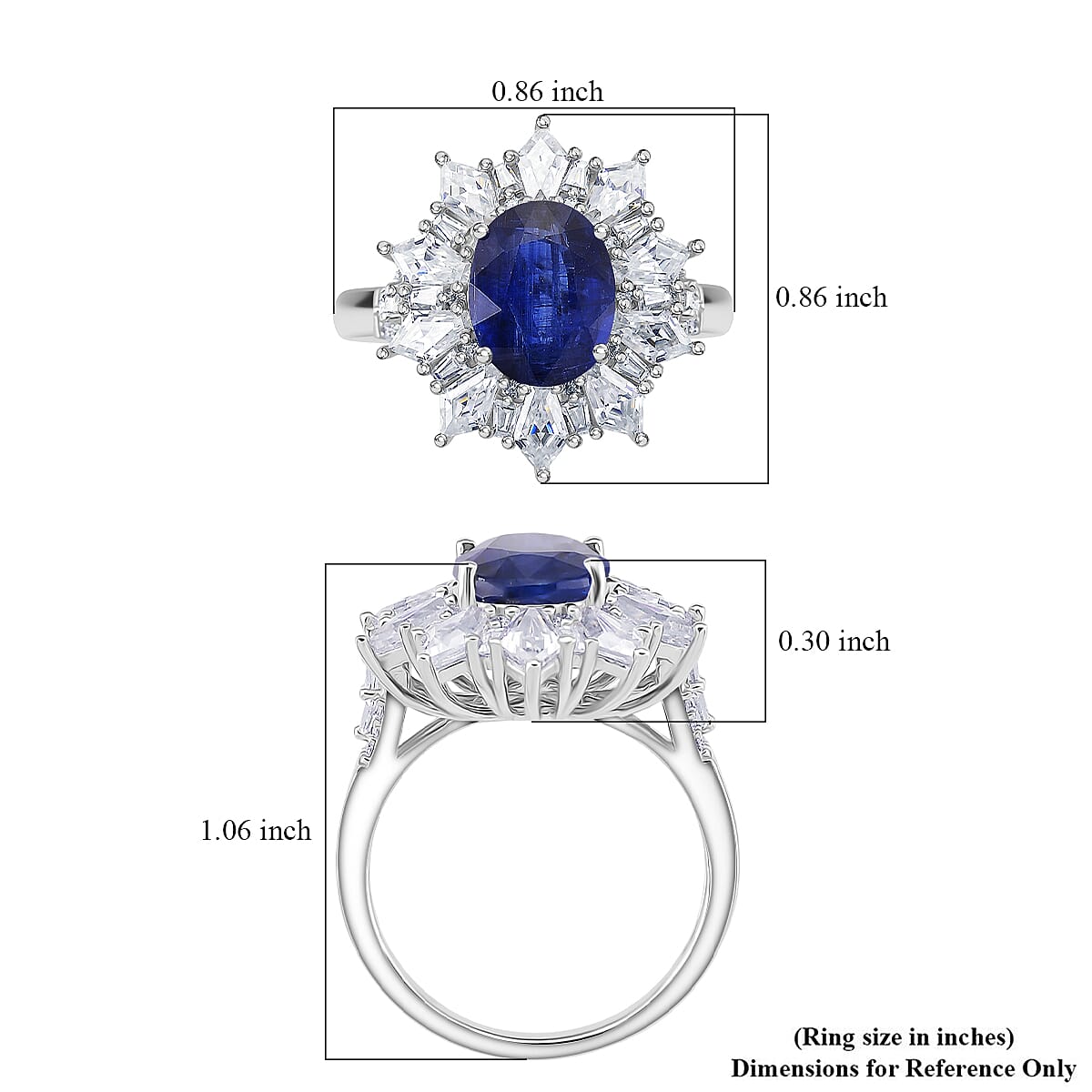 D'Joy Kashmir Kyanite, Moissanite Ring in Rhodium Over Sterling Silver 5.65 ctw (Size 7.0) image number 5