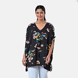 Black and Red Polyester Mini Kaftan Dress With Waist Tie Tassel Detailing - L (31x39)
