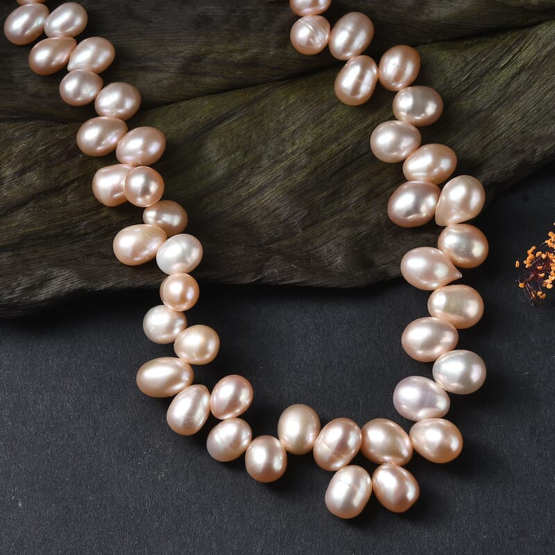 GCS Pink Freshwater Pearl Necklace in 18K Vermeil Rose Gold Over Sterling Silver