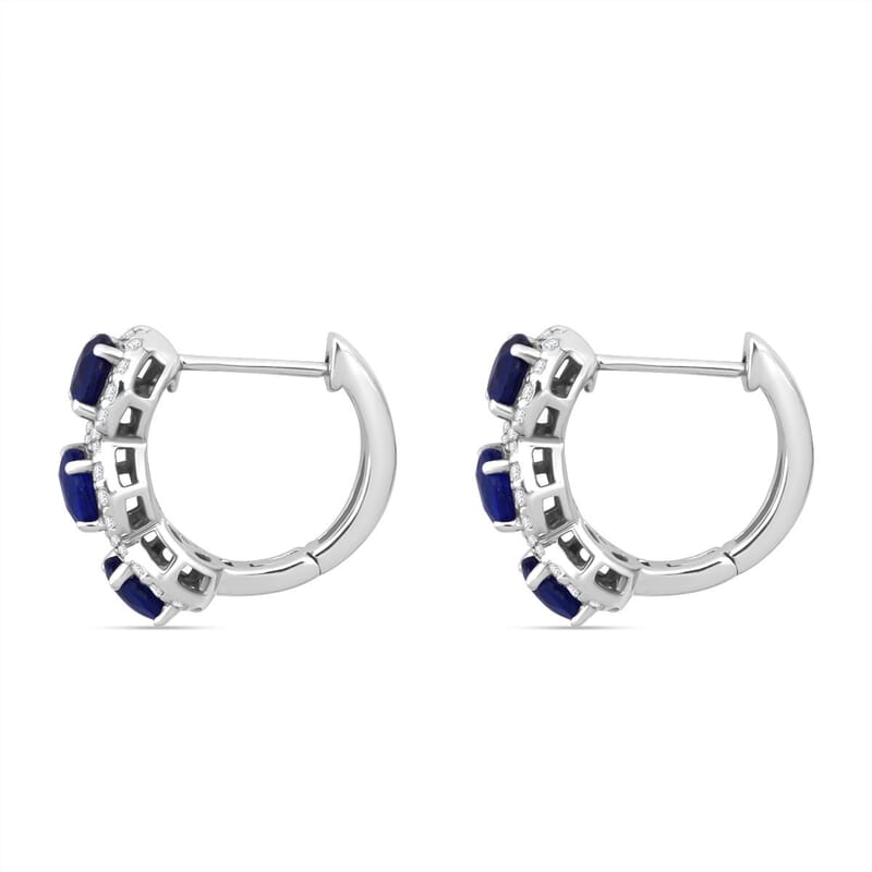 D'Joy Tanzanian Blue Spinel (DF) and Moissanite 3.90 ctw Hoop Earrings in Rhodium Over Sterling Silver