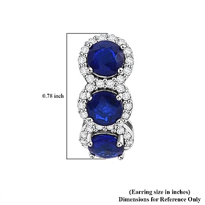 D'Joy Tanzanian Blue Spinel (DF) and Moissanite 3.90 ctw Hoop Earrings in Rhodium Over Sterling Silver