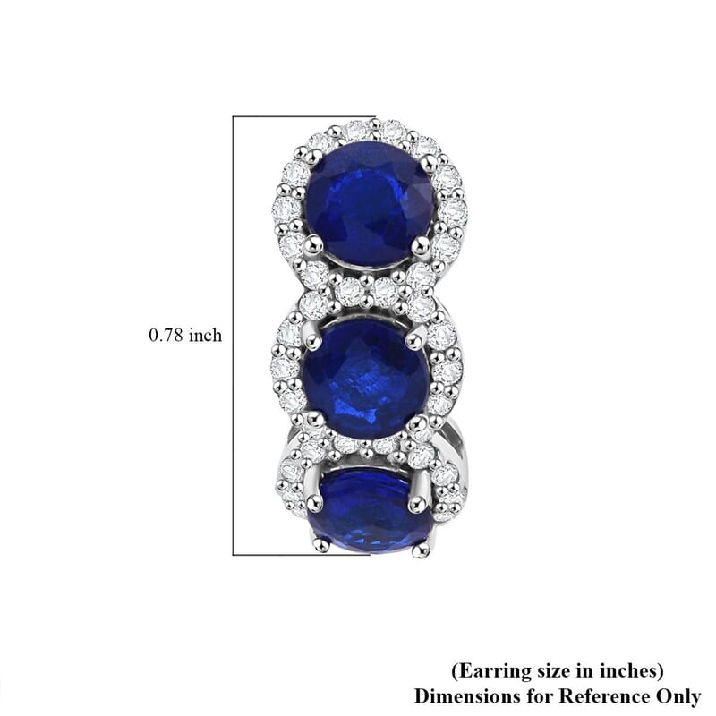D'Joy Tanzanian Blue Spinel (DF) and Moissanite 3.90 ctw Hoop Earrings in Rhodium Over Sterling Silver