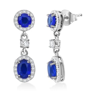 Tanzanian Blue Spinel (DF) and White Zircon 4.35 ctw Dangle Earrings in Rhodium Over Sterling Silver