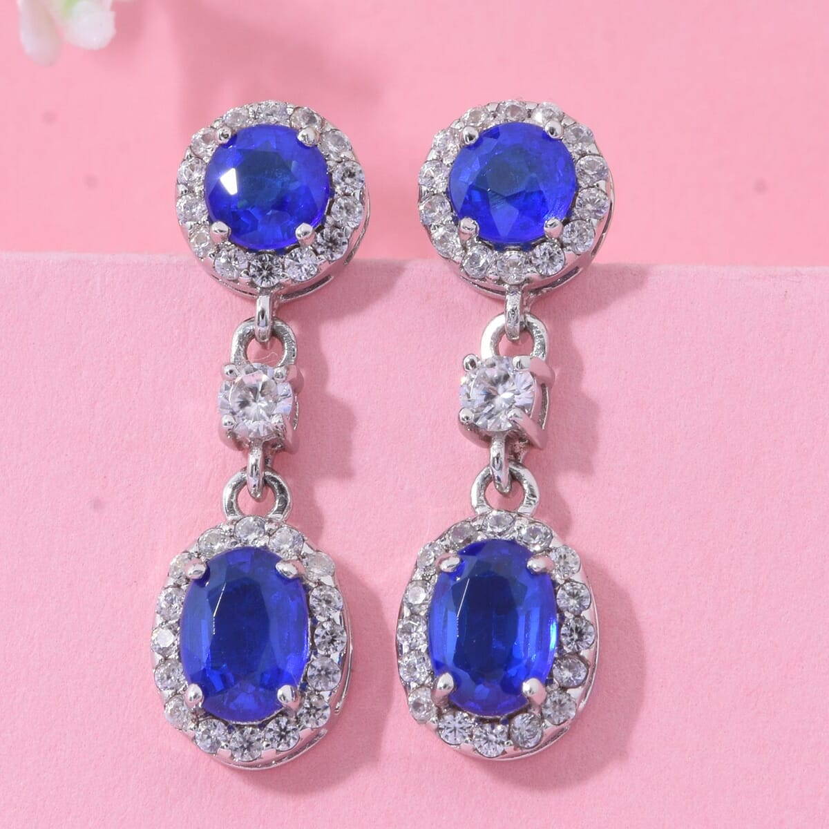 Tanzanian Blue Spinel (DF) and White Zircon 4.35 ctw Dangle Earrings in Rhodium Over Sterling Silver image number 1