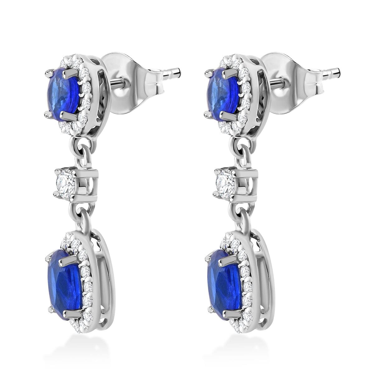 Tanzanian Blue Spinel (DF) and White Zircon 4.35 ctw Dangle Earrings in Rhodium Over Sterling Silver image number 3