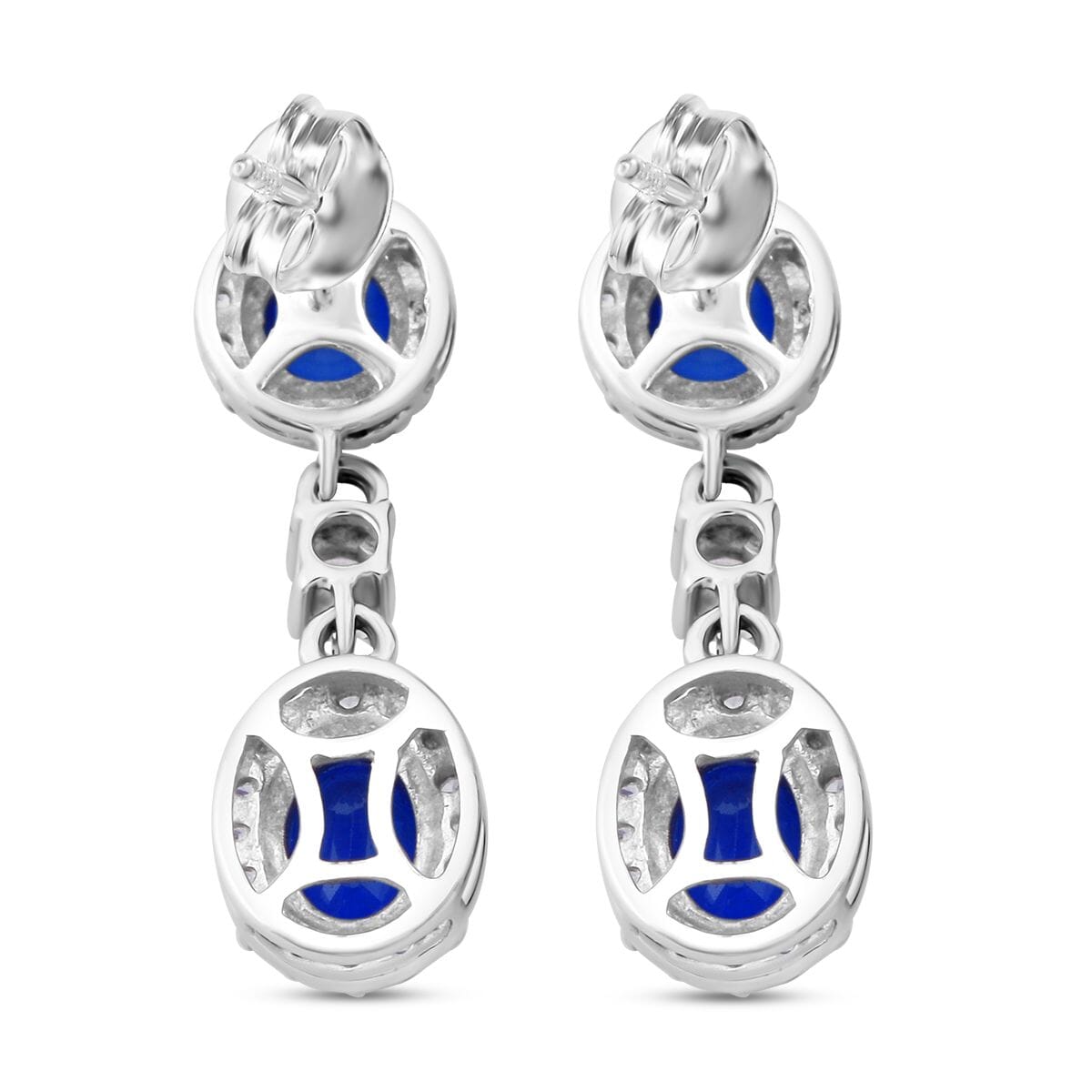 Tanzanian Blue Spinel (DF) and White Zircon 4.35 ctw Dangle Earrings in Rhodium Over Sterling Silver image number 4