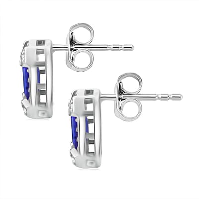 Tanzanian Blue Spinel (DF) and White Zircon 1.70 ctw Art Deco Earrings in Rhodium Over Sterling Silver