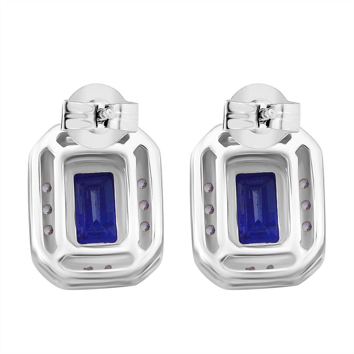 Tanzanian Blue Spinel (DF) and White Zircon 1.70 ctw Art Deco Earrings in Rhodium Over Sterling Silver