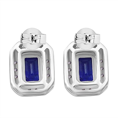 Tanzanian Blue Spinel (DF) and White Zircon 1.70 ctw Art Deco Earrings in Rhodium Over Sterling Silver