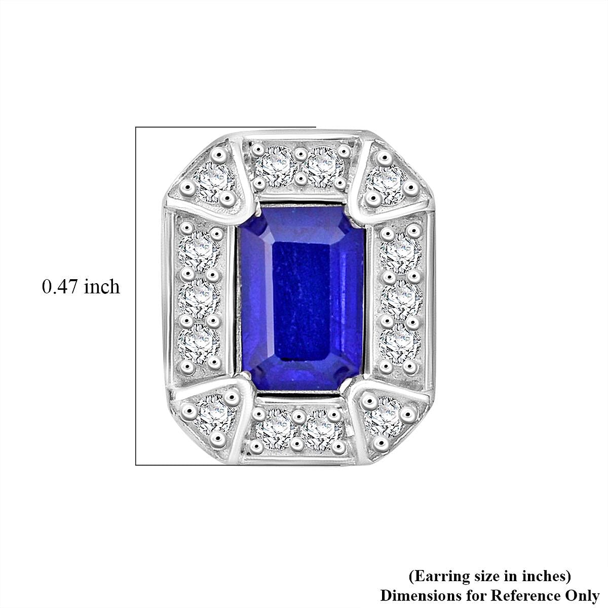 Tanzanian Blue Spinel (DF) and White Zircon 1.70 ctw Art Deco Earrings in Rhodium Over Sterling Silver