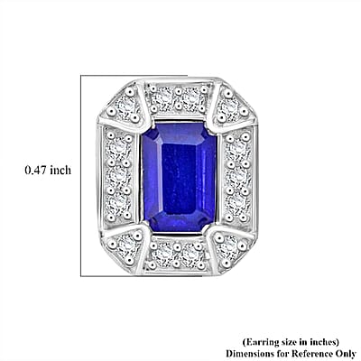 Tanzanian Blue Spinel (DF) and White Zircon 1.70 ctw Art Deco Earrings in Rhodium Over Sterling Silver