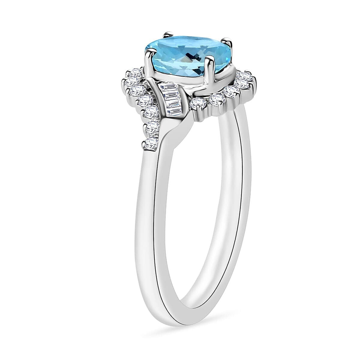 Rhapsody AAAA Santa Maria Aquamarine and E-F VS2 Diamond 1.06 ctw Ring in 18K White Gold (Size 10.5) 4.30 Grams (Del. in 10-12 Days) image number 1