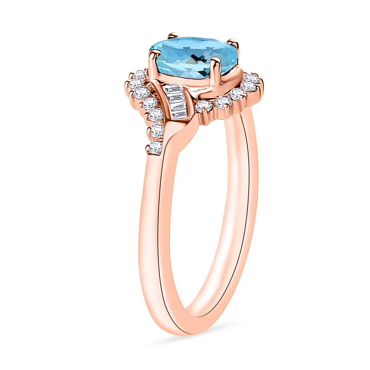 Rhapsody AAAA Santa Maria Aquamarine and E-F VS2 Diamond 1.06 ctw Ring in 18K Rose Gold (Size 4.5) 4.30 Grams (Del. in 10-12 Days) image number 2