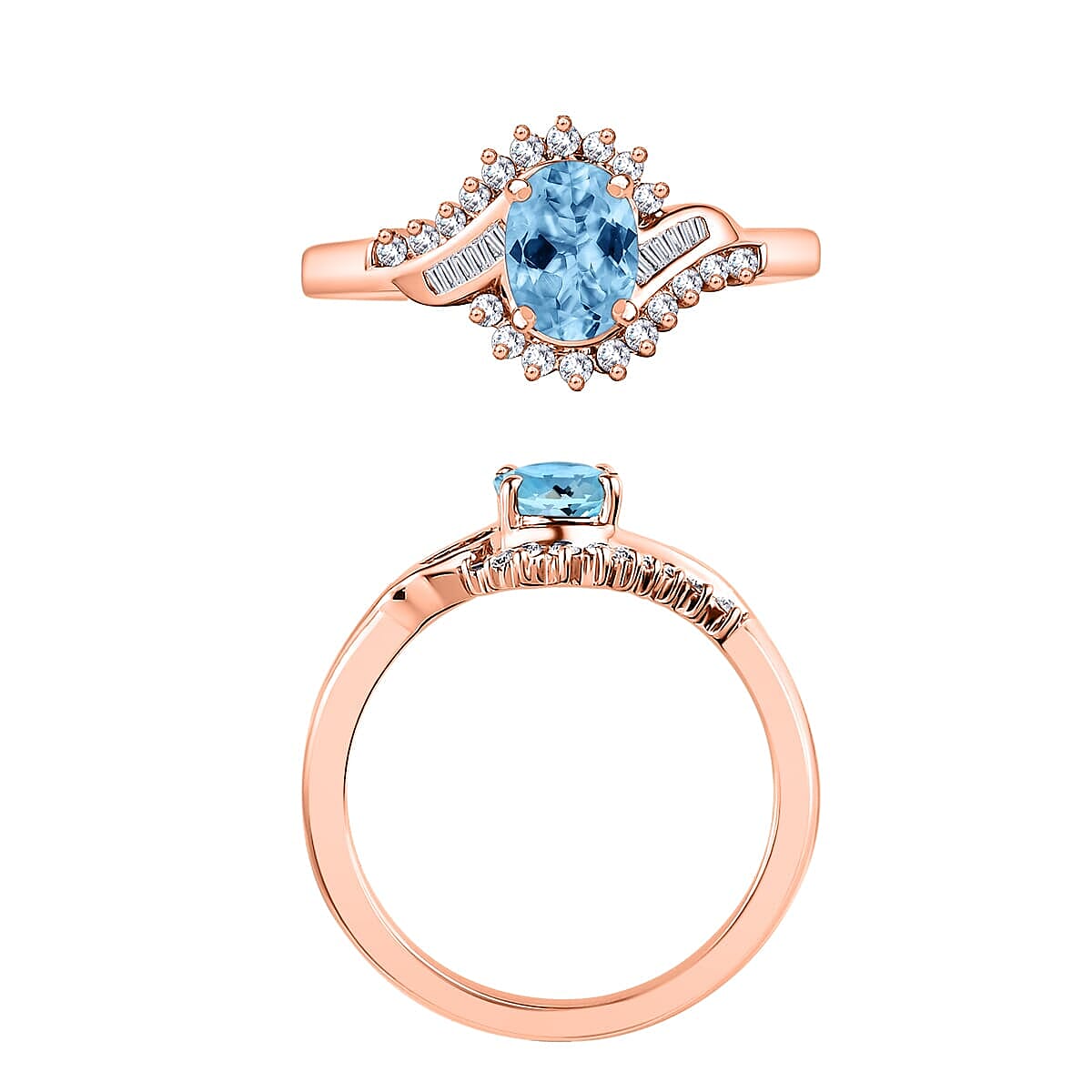 Rhapsody AAAA Santa Maria Aquamarine and E-F VS2 Diamond 1.06 ctw Ring in 18K Rose Gold (Size 4.5) 4.30 Grams (Del. in 10-12 Days) image number 3