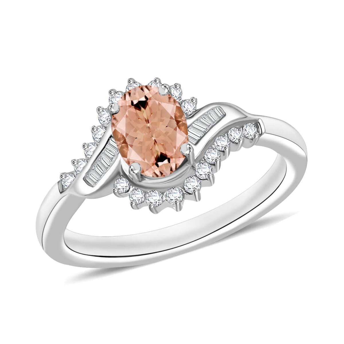 Rhapsody AAAA Pink Morganite and E-F VS2 Diamond 1.06 ctw Ring in 18K White Gold (Size 10.0) 4.30 Grams image number 0