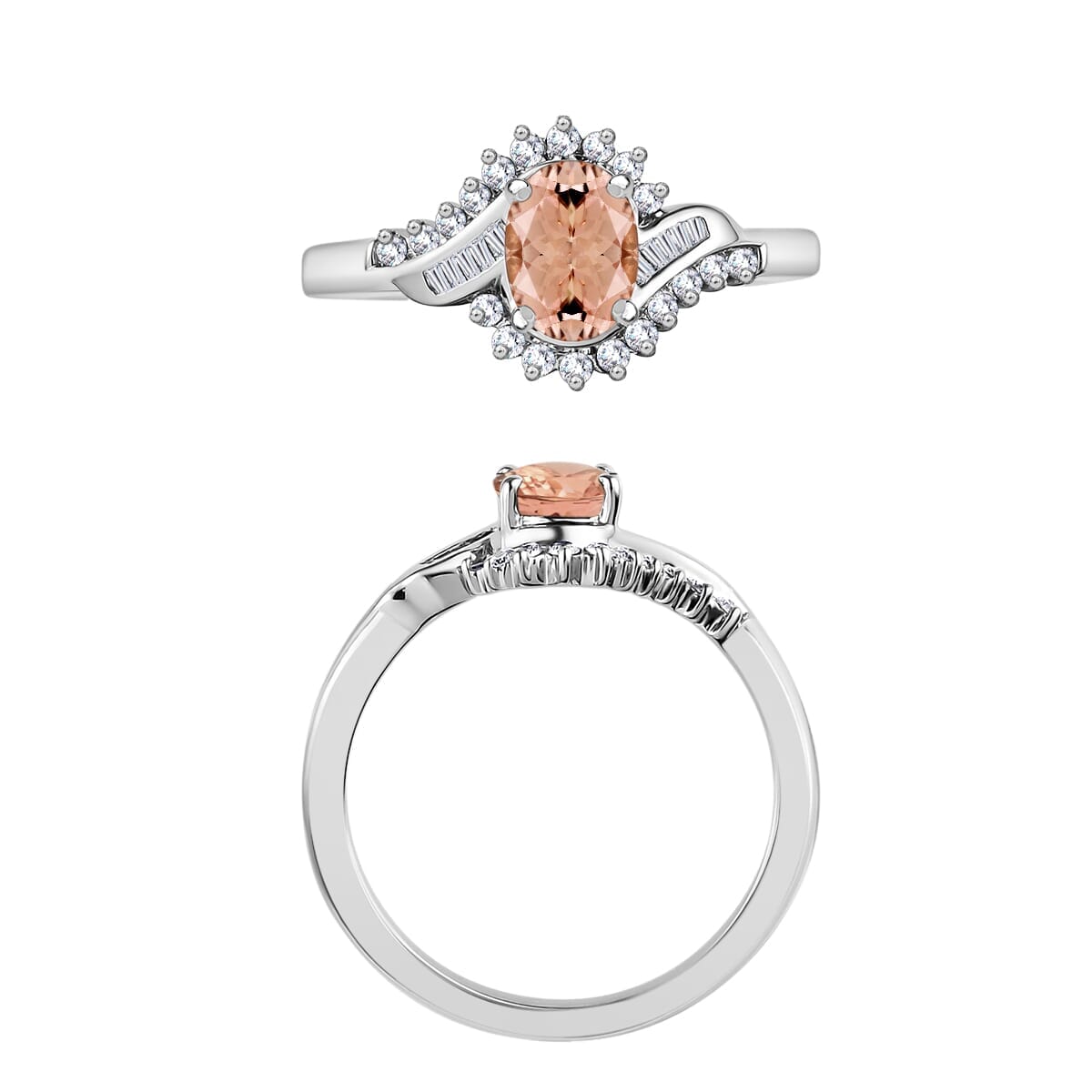 Rhapsody AAAA Pink Morganite and E-F VS2 Diamond 1.06 ctw Ring in 18K White Gold (Size 10.0) 4.30 Grams image number 2