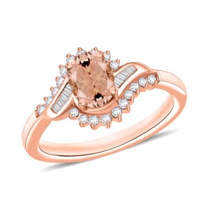 Rhapsody AAAA Pink Morganite and E-F VS2 Diamond 1.06 ctw Ring in 18K Rose Gold (Size 10.0) 4.30 Grams