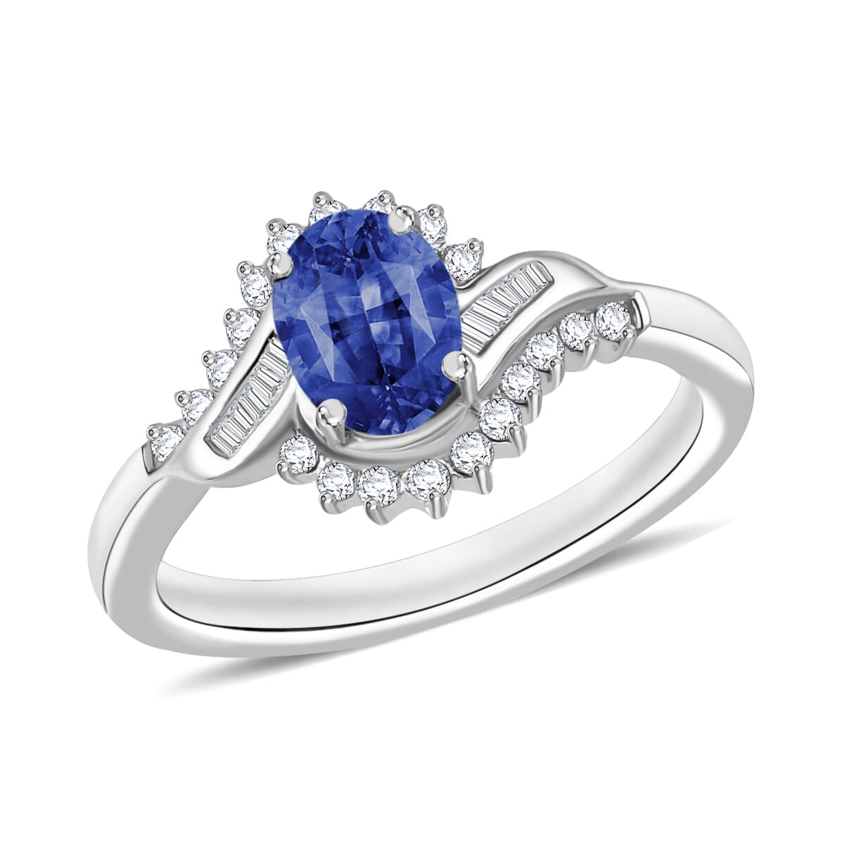 Rhapsody AAAA Ceylon Blue Sapphire and E-F VS2 Diamond 1.25 ctw Ring in 18K White Gold (Size 4.5) 4.30 Grams image number 0