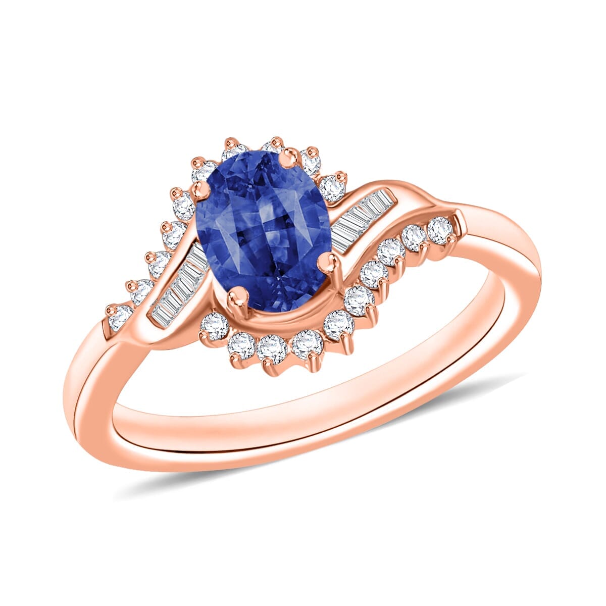 Rhapsody AAAA Ceylon Blue Sapphire and E-F VS2 Diamond 1.25 ctw Ring in 18K Rose Gold (Size 10.0) 4.30 Grams image number 0