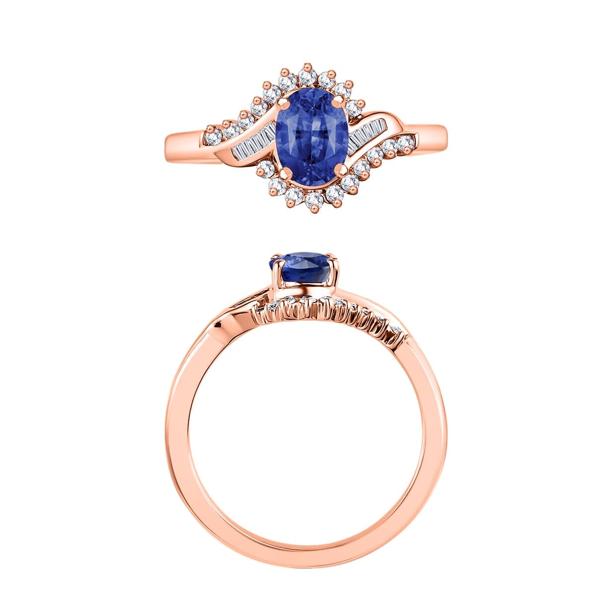 Rhapsody AAAA Ceylon Blue Sapphire and E-F VS2 Diamond 1.25 ctw Ring in 18K Rose Gold (Size 10.0) 4.30 Grams image number 3