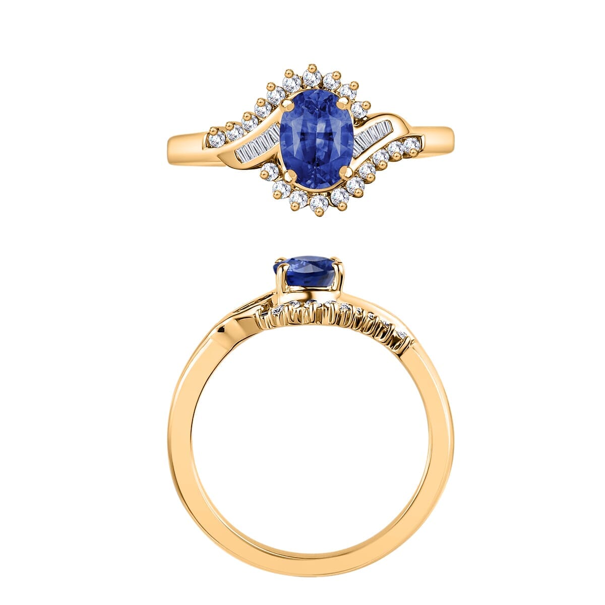 Rhapsody AAAA Ceylon Blue Sapphire and E-F VS2 Diamond 1.25 ctw Ring in 18K Yellow Gold (Size 8.0) 4.30 Grams image number 3