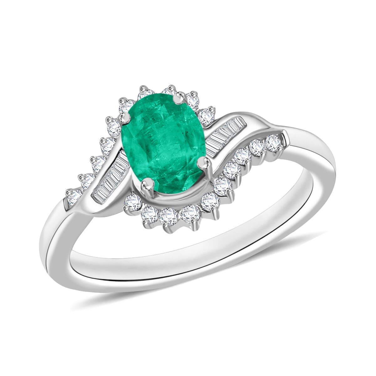 Rhapsody AAAA Kagem Zambian Emerald and E-F VS2 Diamond 1.10 ctw Ring in 18K White Gold (Size 10.0) 4.30 Grams image number 0