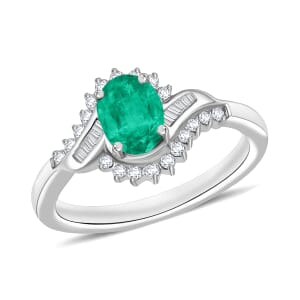 Rhapsody AAAA Kagem Zambian Emerald and E-F VS2 Diamond 1.10 ctw Ring in 18K White Gold (Size 10.0) 4.30 Grams