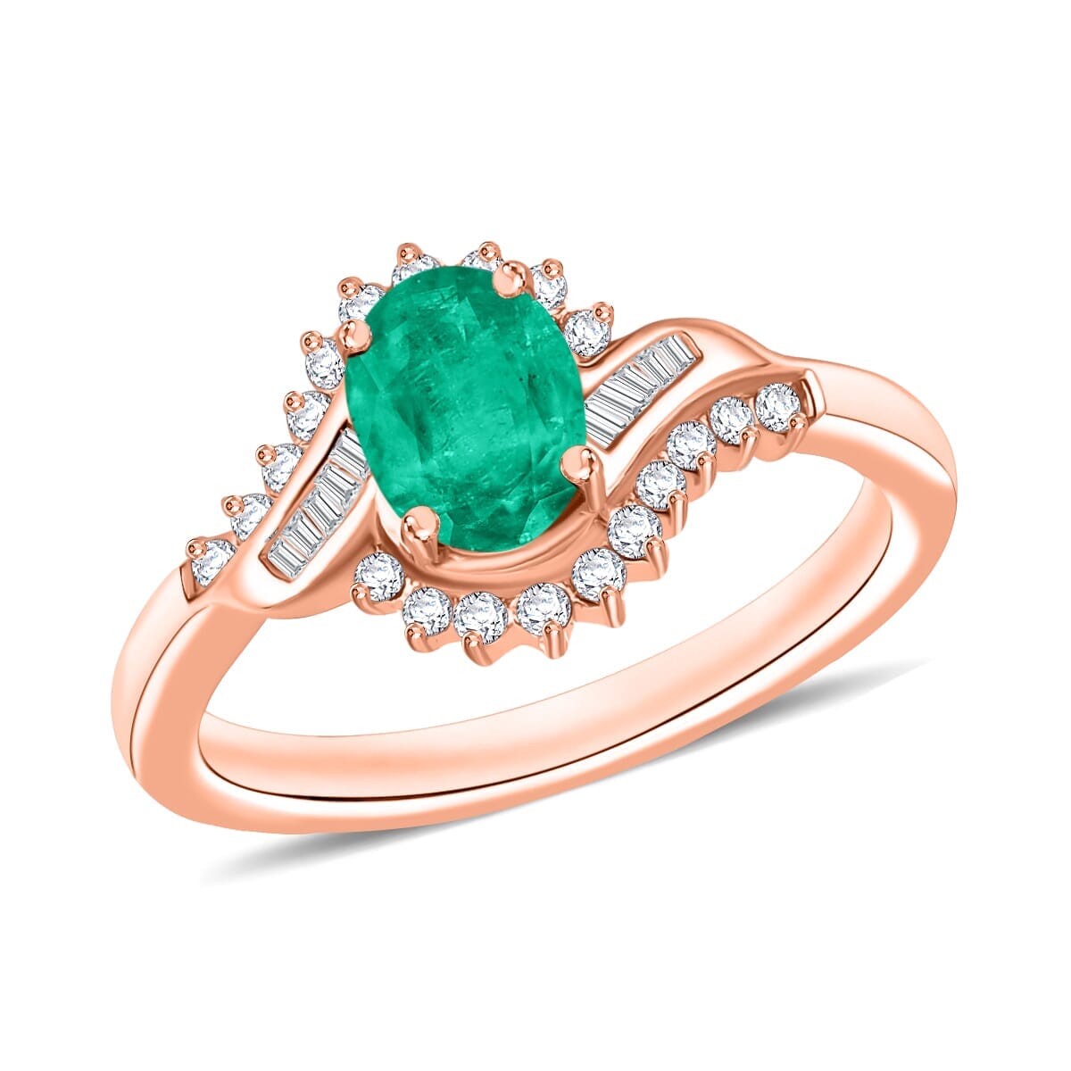 Rhapsody AAAA Kagem Zambian Emerald and E-F VS2 Diamond 1.10 ctw Ring in 18K Rose Gold (Size 10.0) 4.30 Grams image number 0