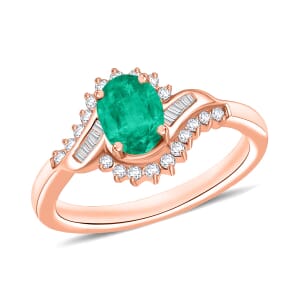 Rhapsody AAAA Kagem Zambian Emerald and E-F VS2 Diamond 1.10 ctw Ring in 18K Rose Gold (Size 10.0) 4.30 Grams