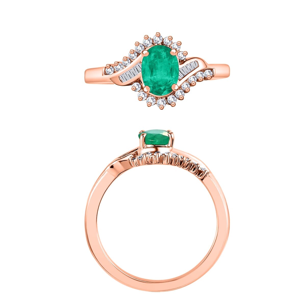 Rhapsody AAAA Kagem Zambian Emerald and E-F VS2 Diamond 1.10 ctw Ring in 18K Rose Gold (Size 10.0) 4.30 Grams image number 2