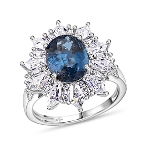 D'Joy Indigo Kyanite, Moissanite Ring in Rhodium Over Sterling Silver 5.50 ctw (Size 7.0)