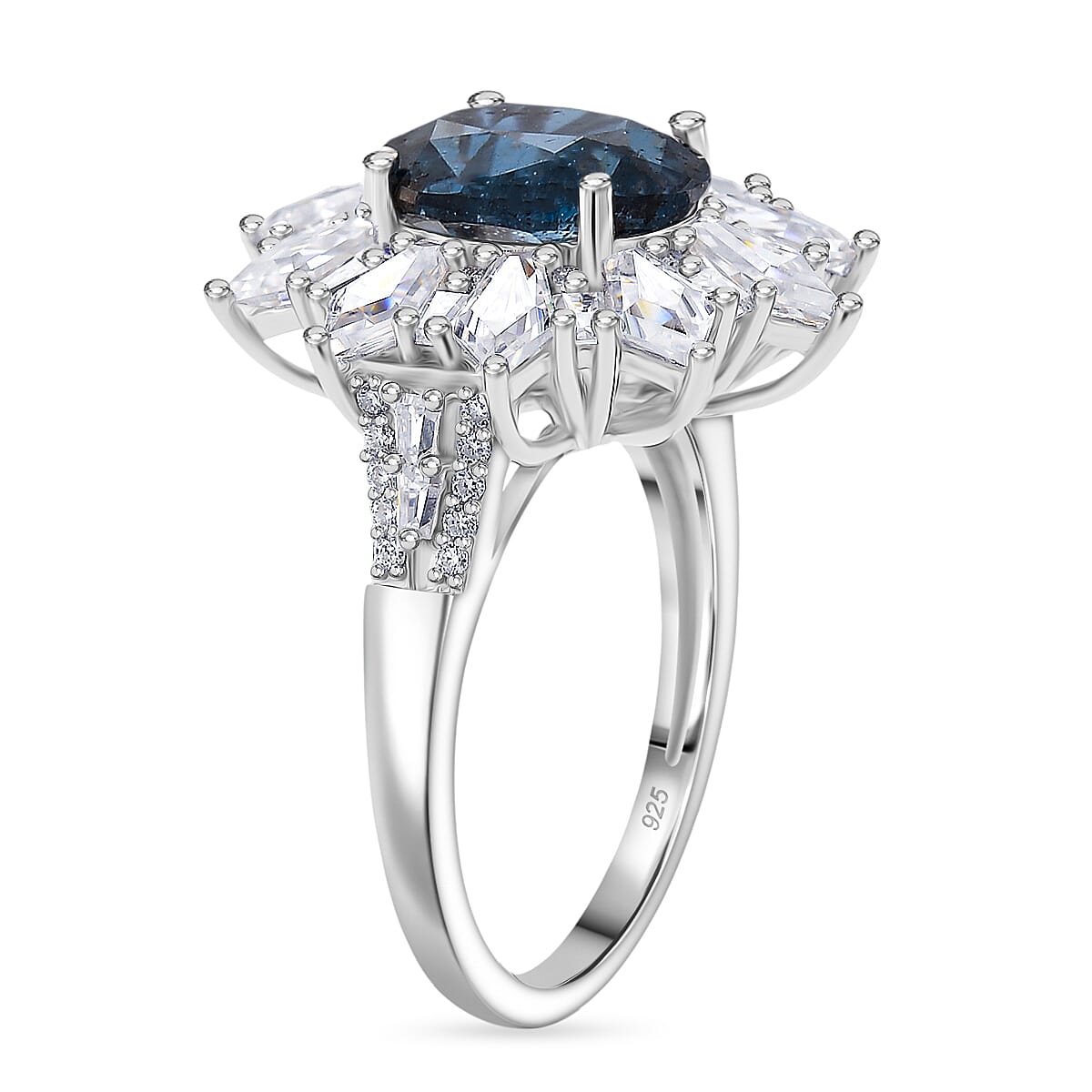 D'Joy Indigo Kyanite, Moissanite Ring in Rhodium Over Sterling Silver 5.50 ctw (Size 7.0) image number 3