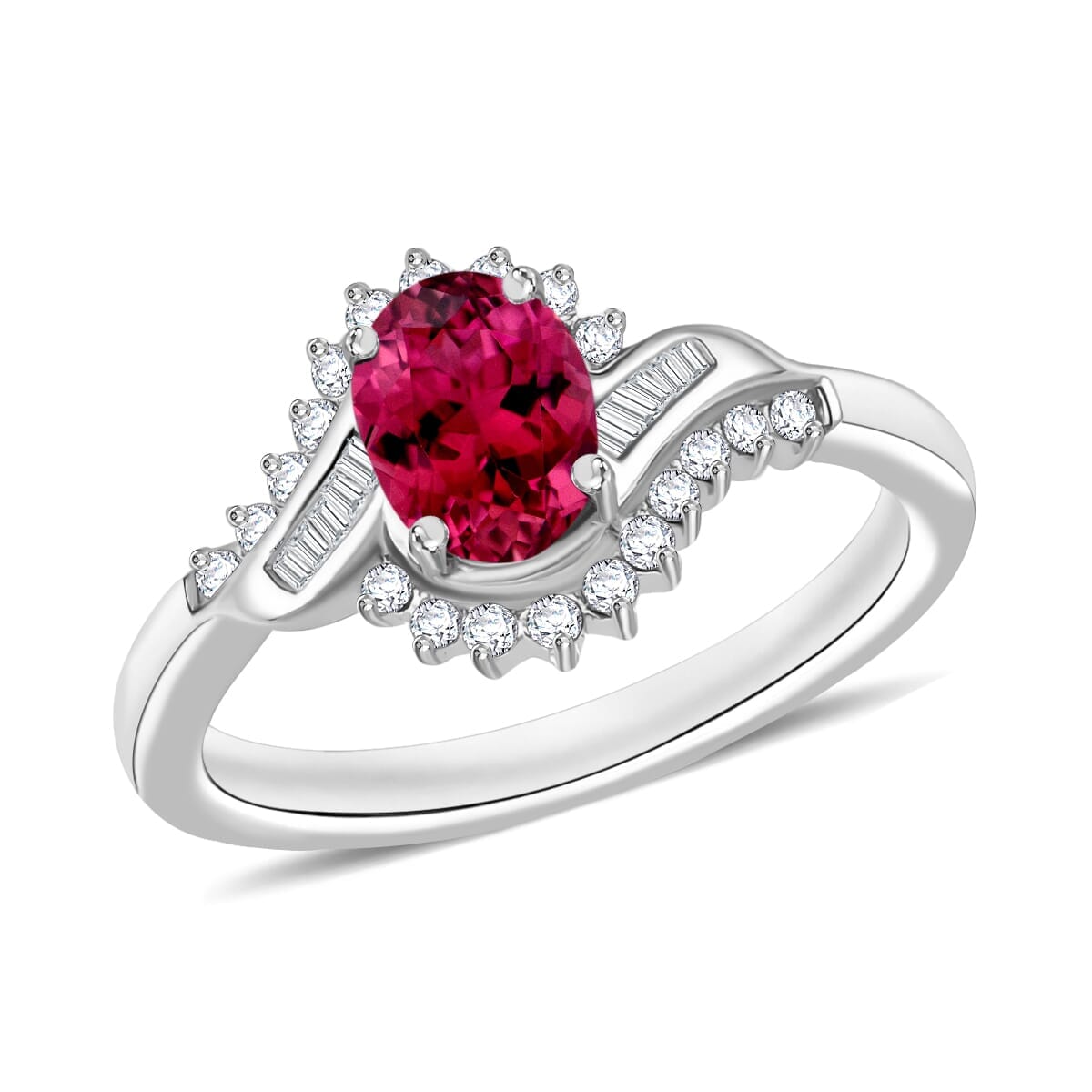 Rhapsody AAAA Ouro Fino Rubellite and E-F VS2 Diamond 1.10 ctw Ring in 18K White Gold (Size 8.5) 4.30 Grams image number 0