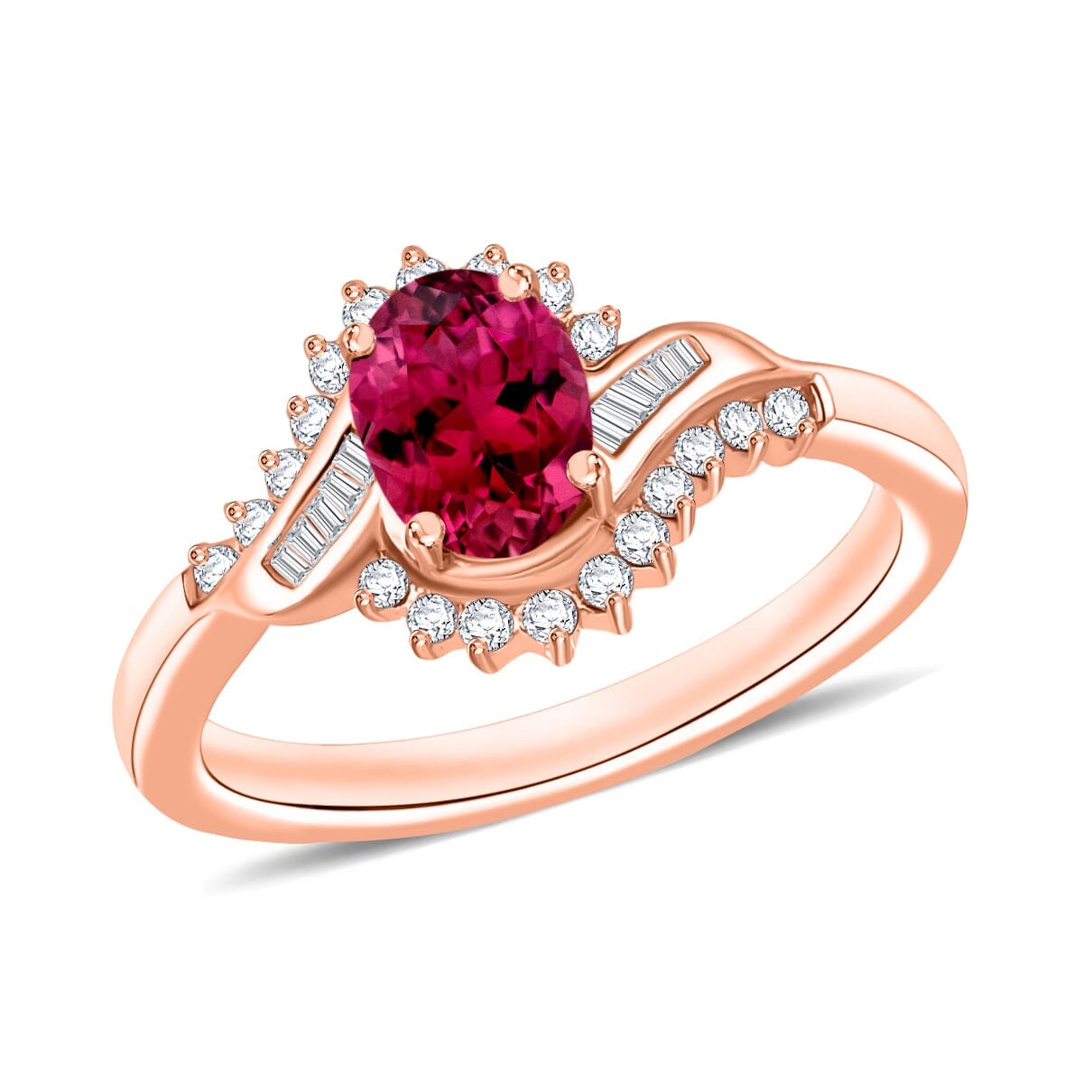 Rhapsody AAAA Ouro Fino Rubellite and E-F VS2 Diamond 1.10 ctw Ring in 18K Rose Gold (Size 10.0) 4.30 Grams image number 0
